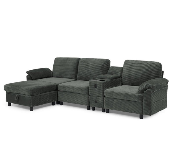 English Elm Modern Modular L Shaped Sectional Sofa with Storage Console and Liftable Chaise Ottoman Dark Gray W487S00610