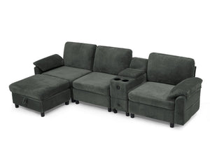 English Elm Modern Modular L Shaped Sectional Sofa with Storage Console and Liftable Chaise Ottoman Dark Gray W487S00610