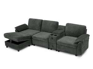 English Elm Modern Modular L Shaped Sectional Sofa with Storage Console and Liftable Chaise Ottoman Dark Gray W487S00610