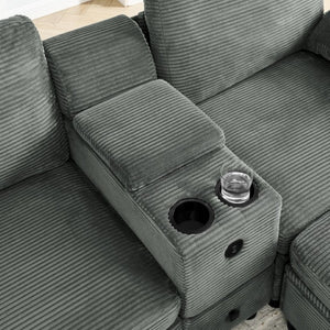 English Elm Modern Modular L Shaped Sectional Sofa with Storage Console and Liftable Chaise Ottoman Dark Gray W487S00610