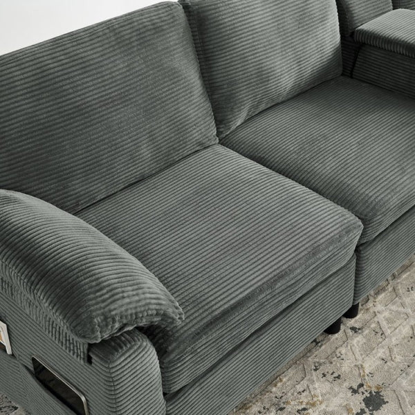 English Elm Modern Modular L Shaped Sectional Sofa with Storage Console and Liftable Chaise Ottoman Dark Gray W487S00610