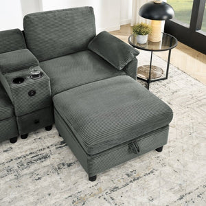 English Elm Modern Modular L Shaped Sectional Sofa with Storage Console and Liftable Chaise Ottoman Dark Gray W487S00610