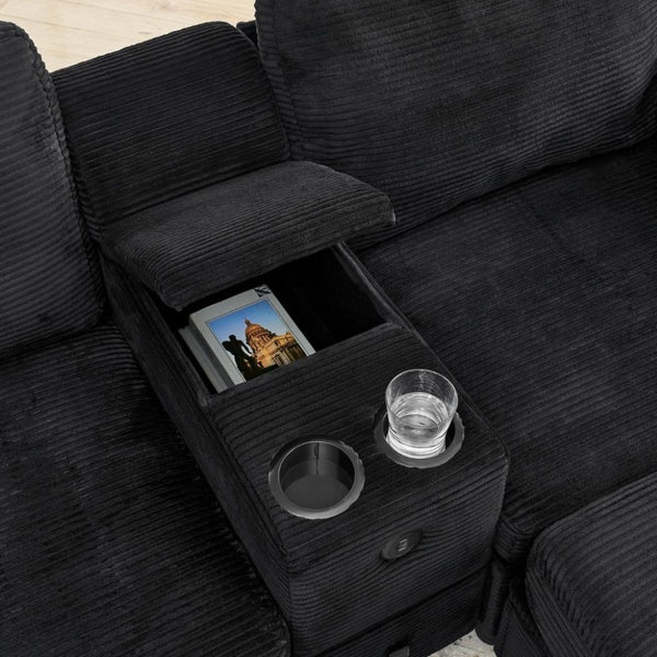 English Elm Modern Modular L Shaped Sectional Sofa with Storage Console and Liftable Chaise Ottoman Black W487S00611