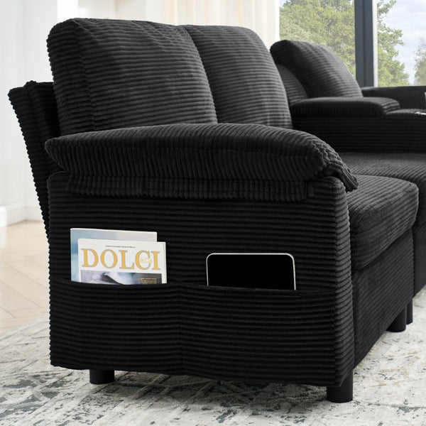 English Elm Modern Modular L Shaped Sectional Sofa with Storage Console and Liftable Chaise Ottoman Black W487S00611