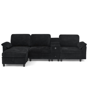 English Elm Modern Modular L Shaped Sectional Sofa with Storage Console and Liftable Chaise Ottoman Black W487S00611
