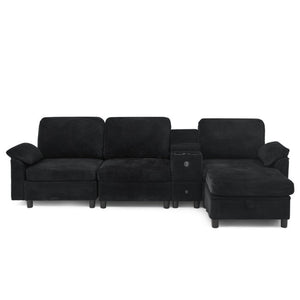 English Elm Modern Modular L Shaped Sectional Sofa with Storage Console and Liftable Chaise Ottoman Black W487S00611