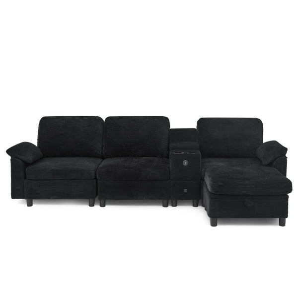 English Elm Modern Modular L Shaped Sectional Sofa with Storage Console and Liftable Chaise Ottoman Black W487S00611