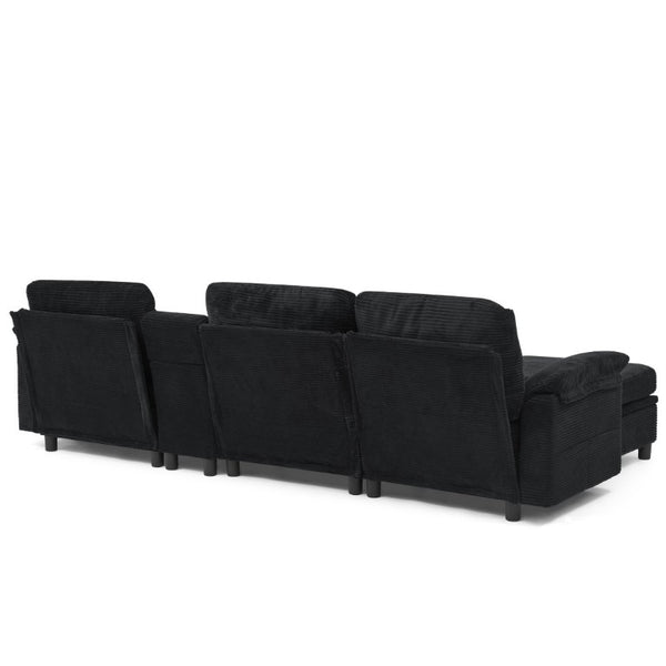 English Elm Modern Modular L Shaped Sectional Sofa with Storage Console and Liftable Chaise Ottoman Black W487S00611
