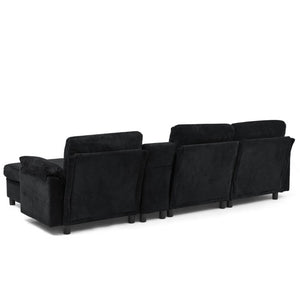 English Elm Modern Modular L Shaped Sectional Sofa with Storage Console and Liftable Chaise Ottoman Black W487S00611