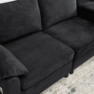 English Elm Modern Modular L Shaped Sectional Sofa with Storage Console and Liftable Chaise Ottoman Black W487S00611