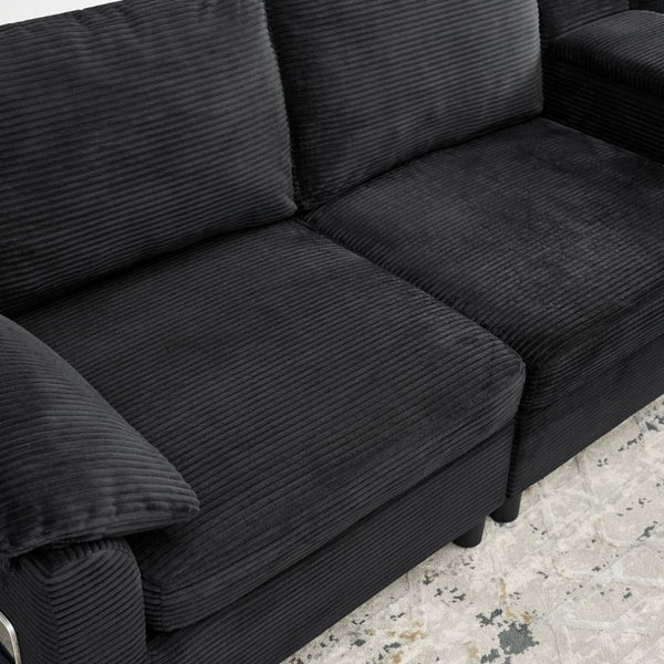 English Elm Modern Modular L Shaped Sectional Sofa with Storage Console and Liftable Chaise Ottoman Black W487S00611