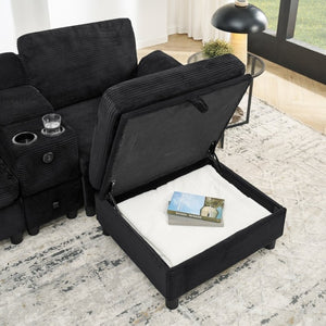 English Elm Modern Modular L Shaped Sectional Sofa with Storage Console and Liftable Chaise Ottoman Black W487S00611