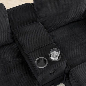 English Elm Modern Modular L Shaped Sectional Sofa with Storage Console and Liftable Chaise Ottoman Black W487S00611