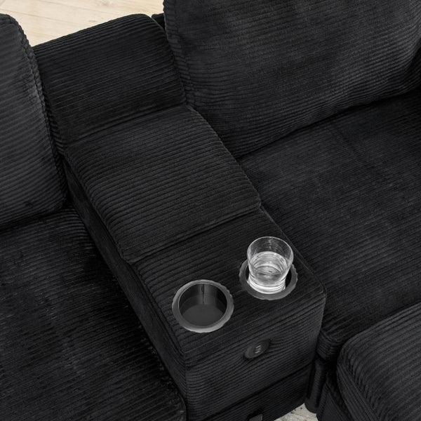 English Elm Modern Modular L Shaped Sectional Sofa with Storage Console and Liftable Chaise Ottoman Black W487S00611