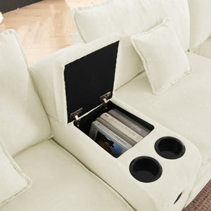 English Elm Modular L Shaped Sectional with Reversible Chaise USB Charging and Hidden Storage Beige W487S00612