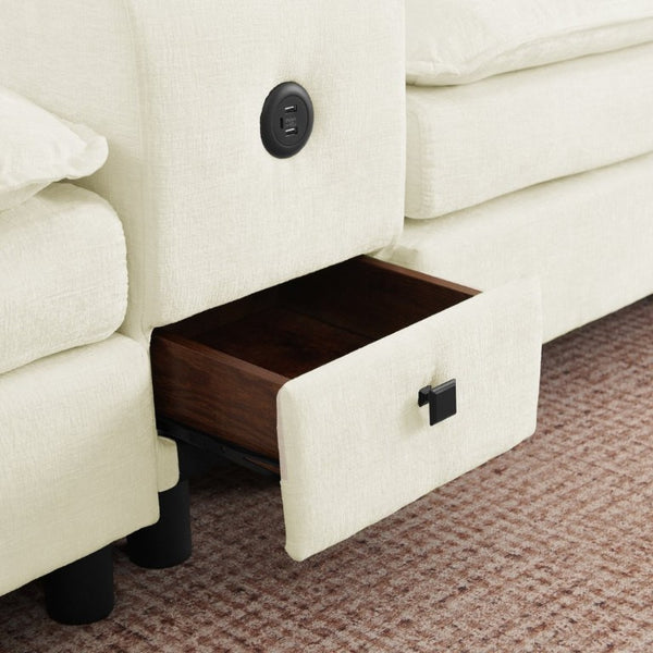 English Elm Modular L Shaped Sectional with Reversible Chaise USB Charging and Hidden Storage Beige W487S00612