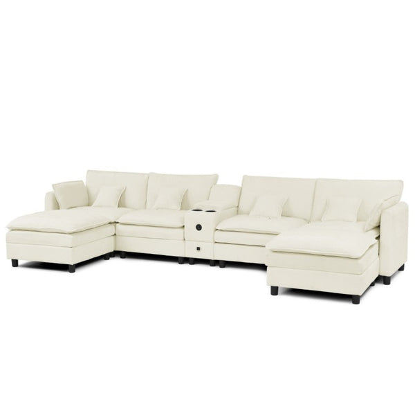 English Elm Modular L Shaped Sectional with Reversible Chaise USB Charging and Hidden Storage Beige W487S00612