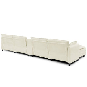 English Elm Modular L Shaped Sectional with Reversible Chaise USB Charging and Hidden Storage Beige W487S00612