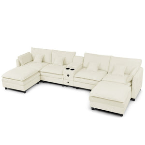 English Elm Modular L Shaped Sectional with Reversible Chaise USB Charging and Hidden Storage Beige W487S00612