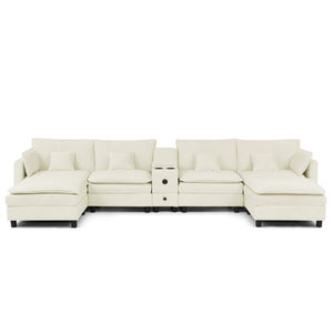 English Elm Modular L Shaped Sectional with Reversible Chaise USB Charging and Hidden Storage Beige W487S00612