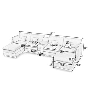 English Elm Modular L Shaped Sectional with Reversible Chaise USB Charging and Hidden Storage Beige W487S00612