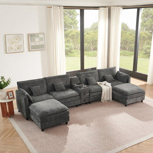English Elm Modular L Shaped Sectional with Reversible Chaise USB Charging and Hidden Storage Dark Gray W487S00613