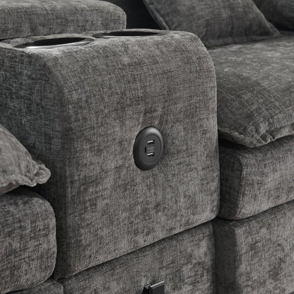 English Elm Modular L Shaped Sectional with Reversible Chaise USB Charging and Hidden Storage Dark Gray W487S00613