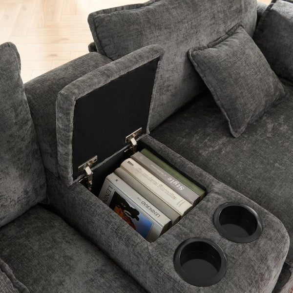 English Elm Modular L Shaped Sectional with Reversible Chaise USB Charging and Hidden Storage Dark Gray W487S00613