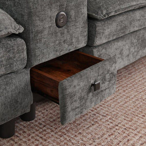English Elm Modular L Shaped Sectional with Reversible Chaise USB Charging and Hidden Storage Dark Gray W487S00613