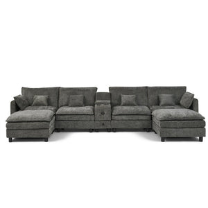 English Elm Modular L Shaped Sectional with Reversible Chaise USB Charging and Hidden Storage Dark Gray W487S00613