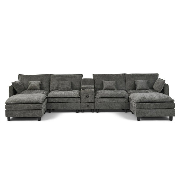 English Elm Modular L Shaped Sectional with Reversible Chaise USB Charging and Hidden Storage Dark Gray W487S00613