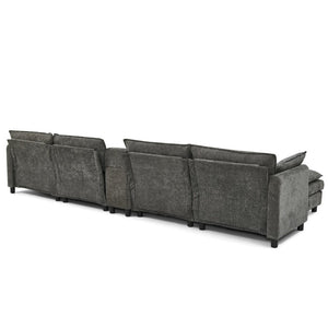 English Elm Modular L Shaped Sectional with Reversible Chaise USB Charging and Hidden Storage Dark Gray W487S00613
