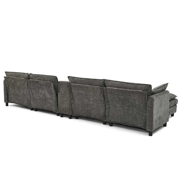 English Elm Modular L Shaped Sectional with Reversible Chaise USB Charging and Hidden Storage Dark Gray W487S00613