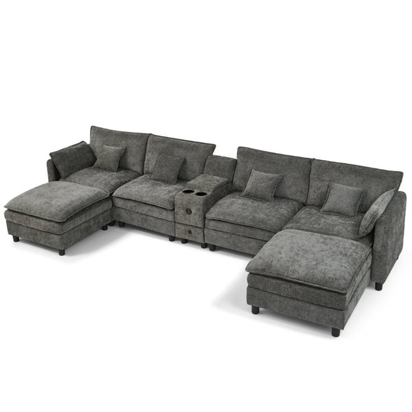 English Elm Modular L Shaped Sectional with Reversible Chaise USB Charging and Hidden Storage Dark Gray W487S00613