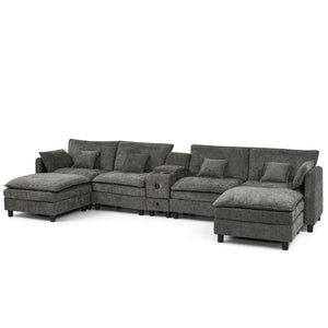 English Elm Modular L Shaped Sectional with Reversible Chaise USB Charging and Hidden Storage Dark Gray W487S00613