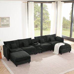 English Elm Modular L Shaped Sectional with Reversible Chaise USB Charging and Hidden Storage Black W487S00614