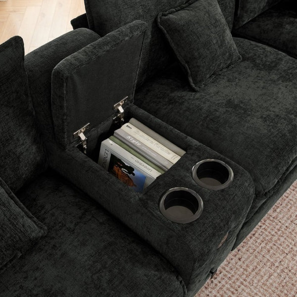English Elm Modular L Shaped Sectional with Reversible Chaise USB Charging and Hidden Storage Black W487S00614