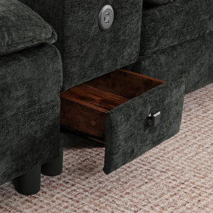 English Elm Modular L Shaped Sectional with Reversible Chaise USB Charging and Hidden Storage Black W487S00614