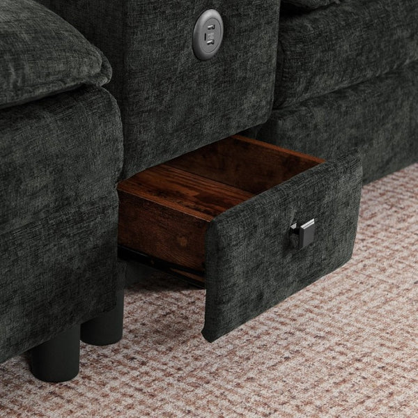 English Elm Modular L Shaped Sectional with Reversible Chaise USB Charging and Hidden Storage Black W487S00614