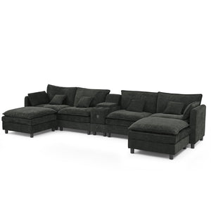English Elm Modular L Shaped Sectional with Reversible Chaise USB Charging and Hidden Storage Black W487S00614