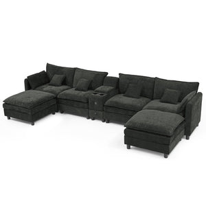 English Elm Modular L Shaped Sectional with Reversible Chaise USB Charging and Hidden Storage Black W487S00614