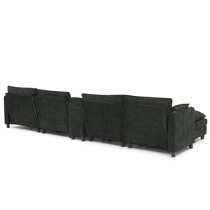 English Elm Modular L Shaped Sectional with Reversible Chaise USB Charging and Hidden Storage Black W487S00614