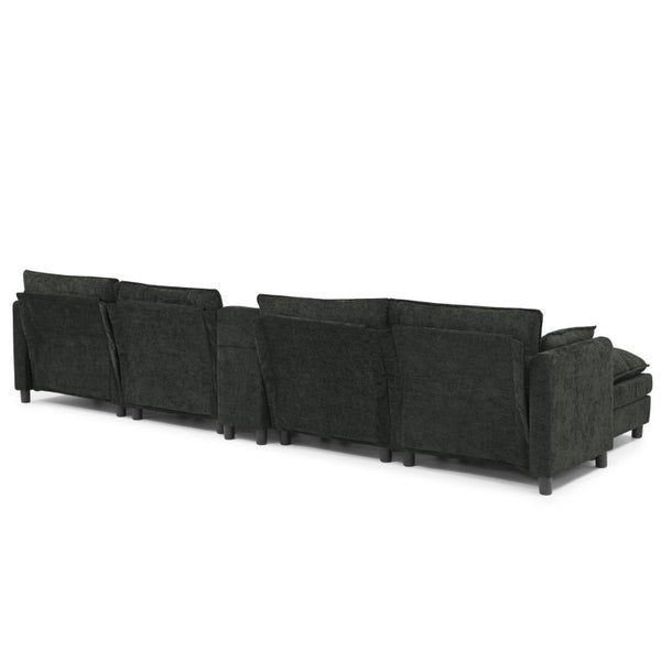 English Elm Modular L Shaped Sectional with Reversible Chaise USB Charging and Hidden Storage Black W487S00614
