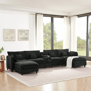 English Elm Modular L Shaped Sectional with Reversible Chaise USB Charging and Hidden Storage Black W487S00614