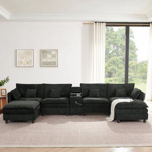 English Elm Modular L Shaped Sectional with Reversible Chaise USB Charging and Hidden Storage Black W487S00614