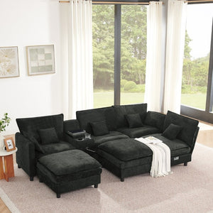 English Elm Modular L Shaped Sectional with Reversible Chaise USB Charging and Hidden Storage Black W487S00614