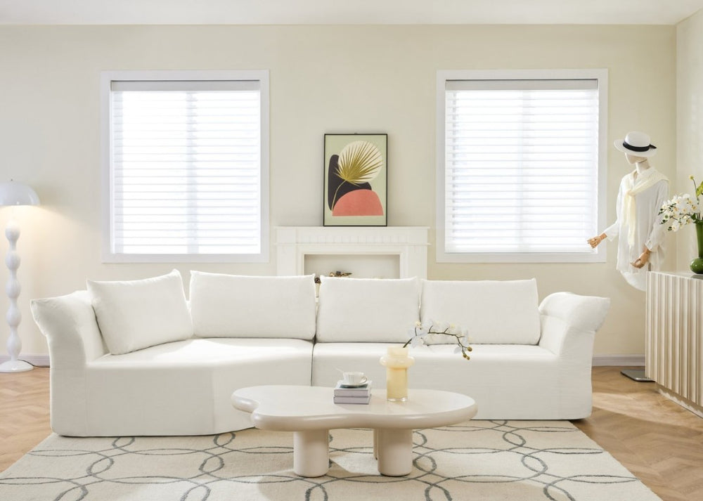 English Elm Modern Curved Modular Sectional Sofa with Wide Armrests for Open Living Spaces Beige Left Arm W487S00618