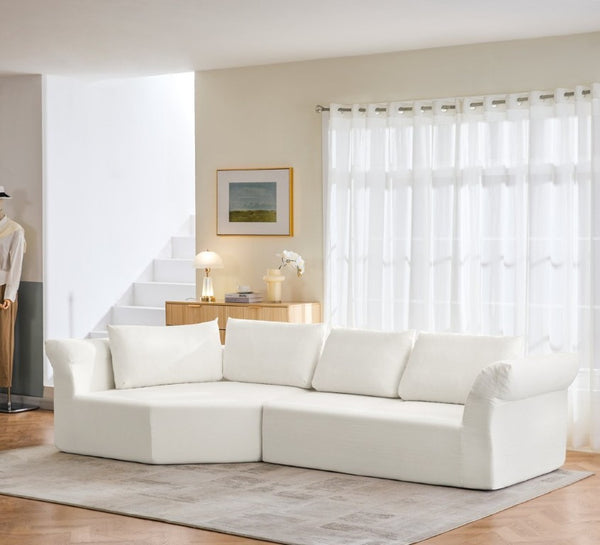 English Elm Modern Curved Modular Sectional Sofa with Wide Armrests for Open Living Spaces Beige Left Arm W487S00618