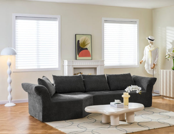 English Elm Modern Curved Modular Sectional Sofa with Wide Armrests for Open Living Spaces Dark Gray Left Arm W487S00619