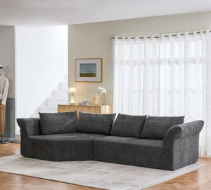 English Elm Modern Curved Modular Sectional Sofa with Wide Armrests for Open Living Spaces Dark Gray Left Arm W487S00619